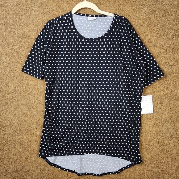 NWT LuLaRoe Perfect T-Shirt Irma S/S Top XS Black/White Polka Dots High-Low - Picture 1 of 9